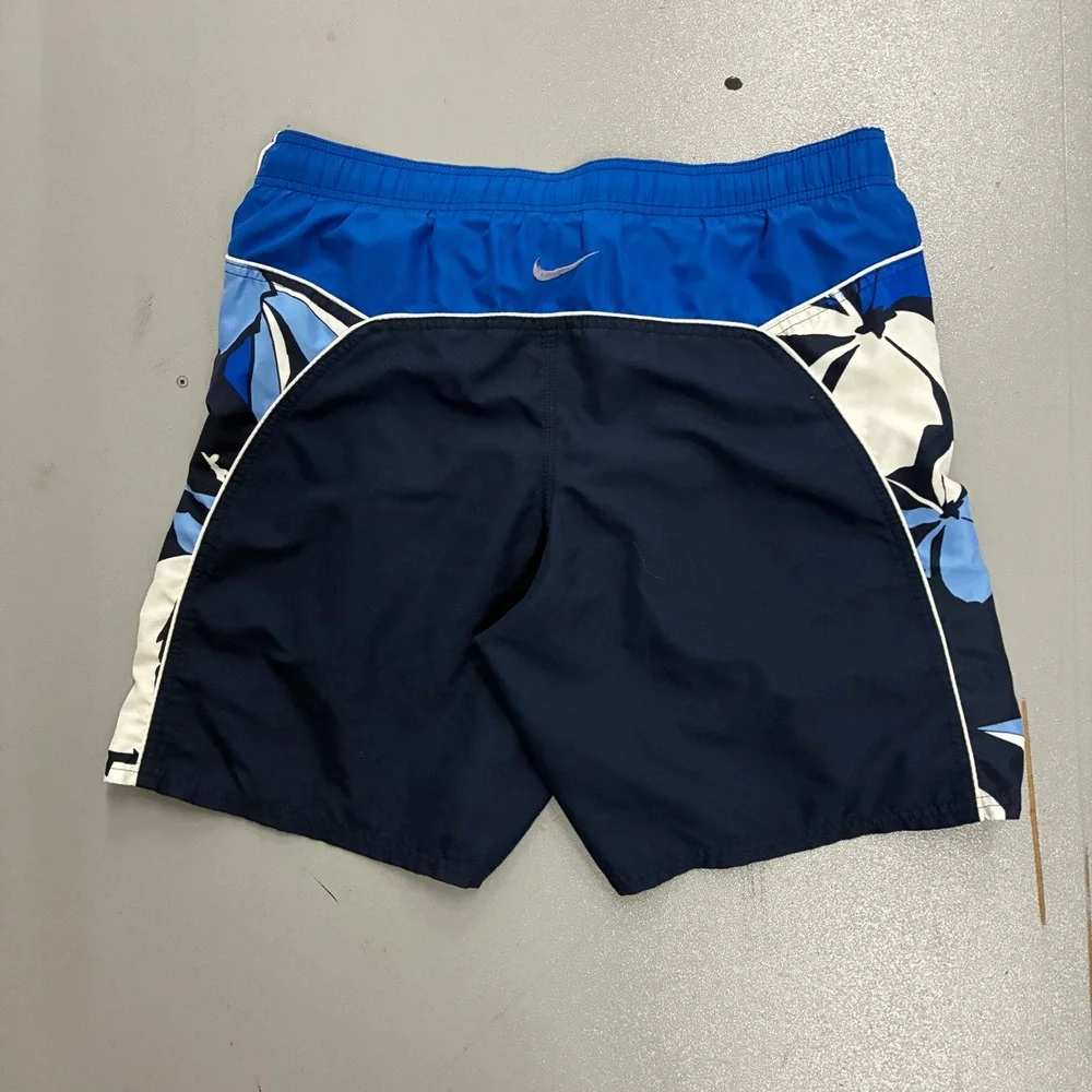 Y2K Nike Swim Mens Navy Blue Floral Board Shorts Trunks Mesh Lined Size Medium